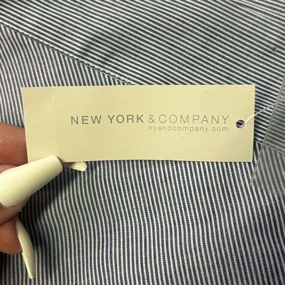 NWT New York & Company Blue Wrap Around Maxi Skirt Size M Striped Ruffle - Picture 10 of 13